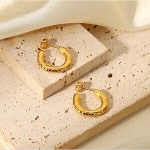 18K Gold Geometric Hoop Earrings, Stud Earrings, Women Earrings